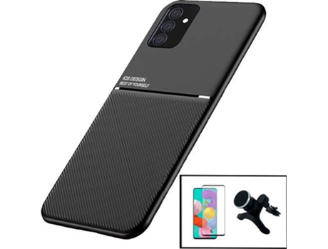 Kit Funda Magnetic Lux, Protector Cristal Templado 5D Full Cover Curved y Soporte Magnético de Coche Reforzado Samsung Galaxy M52 5G PHONECARE Negro