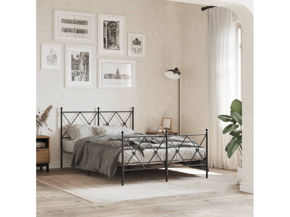 Estructura Cama Sin Colchón Con Estribo Metal Negro 120x190 Cm