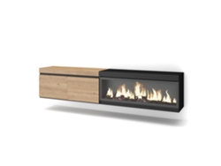 Mueble TV, Televisión, 210, Para TV hasta 80, Chimenea eléctrica XXL, Colgado, Suspendido, Roble y negro SKRAUT HOME
