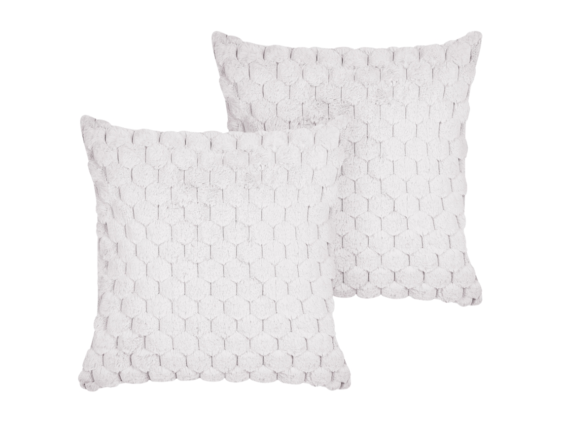 Conjunto De 2 Almofadas Decorativas Beliani Purslane De Pelo Sintético Branco 43x43x10