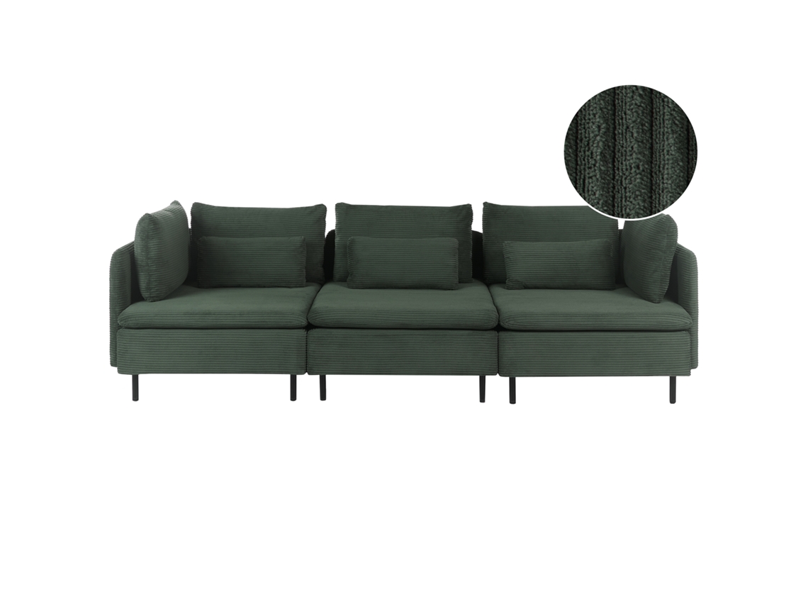 Sofá Modular De 3 Lugares Estofado Beliani Egeris De Bombazine Verde 258x94x80