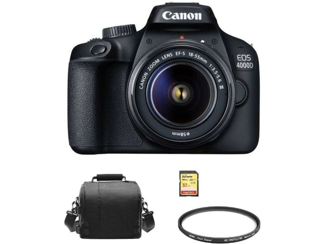 Kit Cámara Réflex CANON EOS 4000D EF-S 18-55MM F3.5-5.6 III + SD32GB + bolsa + Hoya 58mm PRO 1D Protector