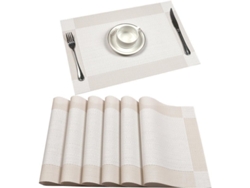 2026-41270-tapete De Mesa, Vinilo Tejido Antideslizante Lavable A Mano, Set De 6 Piezas, Color Crema Claro, Para Hogar Y Restaurante