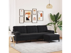 Sofá De 3 Plazas Con Taburete De Terciopelo Negro 210 Cm