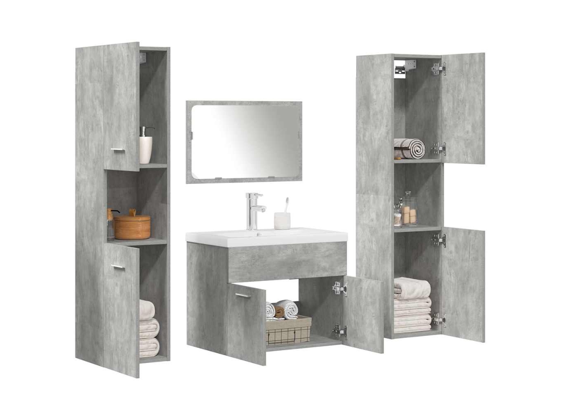 Set Muebles De Baño 5 Uds Madera Ingeniería Gris Hormigón