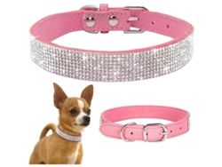Collar para perro y gato Linjou, piel suave, piedras brillantes, talla XS, rosa | Sin marca