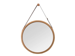 NEVEANCE Espejo redondo de bambú con correa de cuero ajustable, diseño elegante para decoración moderna del hogar, marco resistente para baño, pasillo, dormito