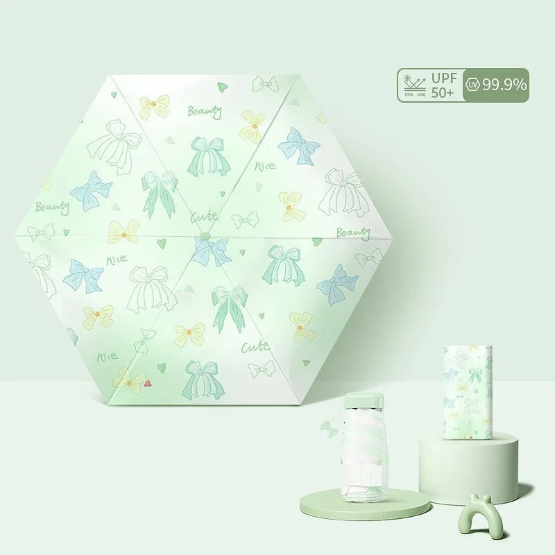 (verde 6k) Sombrilla Plegable De Seis Secciones Con Forma De Mariposa, Mini Sombrilla Plegable De Bolsillo.