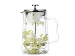 Cafetera de émbolo Chrui de 21 oz con filtro de acero inoxidable y capa intermedia de flores secas (verde)