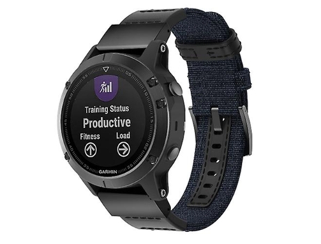 Correa Correa de Reloj de Lona y Cuero para Garmin Fenix5 Plus, Tamaño de Correa: 150 110 mm Azul VENISYMLIS