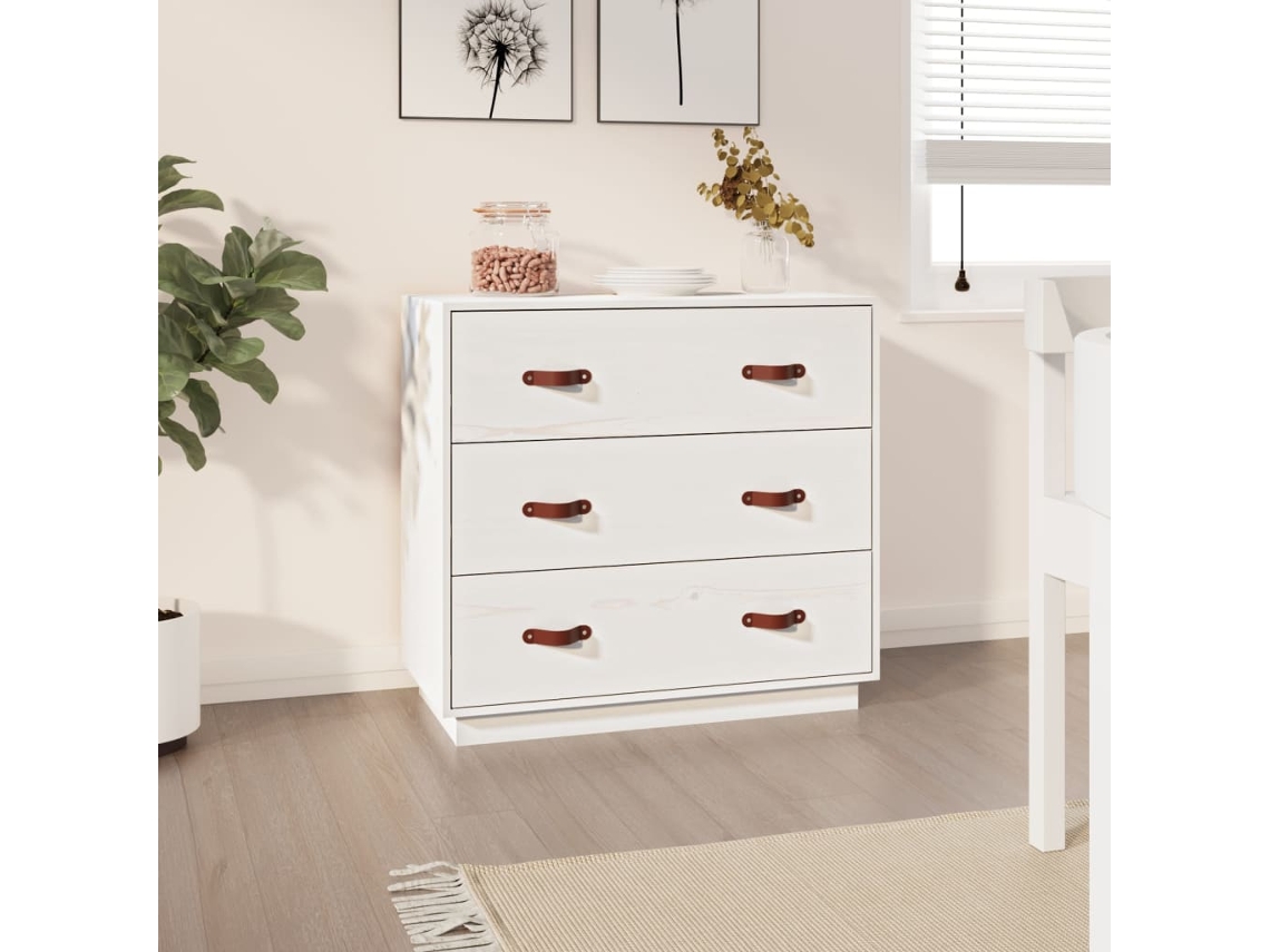 Aparador Madera Maciza De Pino Blanco 80x40x75 Cm