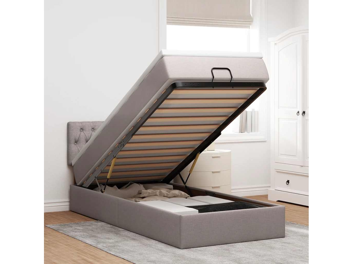 Syfax™ Estructura De Cama Otomana Colchón Tela Gris Pardo 90x190cm