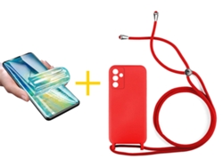Pack 1 X Película de Vidrio Templado Hidrogel + Funda SKYHE para Samsung Galaxy A55 5G Gel con Cordón Rojo