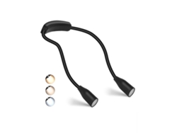 Lámpara de lectura LED, brazo flexible de 360°, luz nocturna recargable vía USB, batería de litio integrada MDUG (negra)