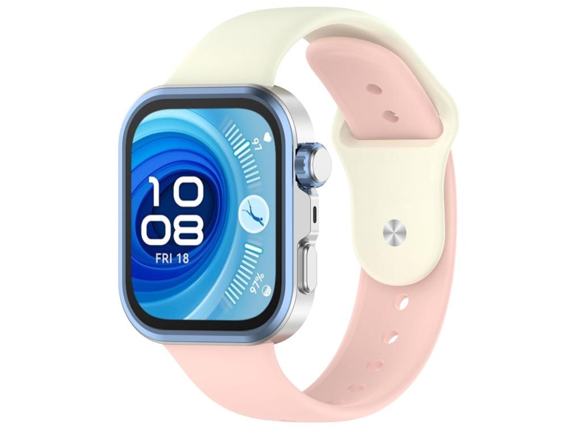 Bracelete Para Huawei Watch Fit 4 / Fit 4 Pro / Fit 3 - Silicone - Fecho Invertido Branco Retrô E Rosa Claro