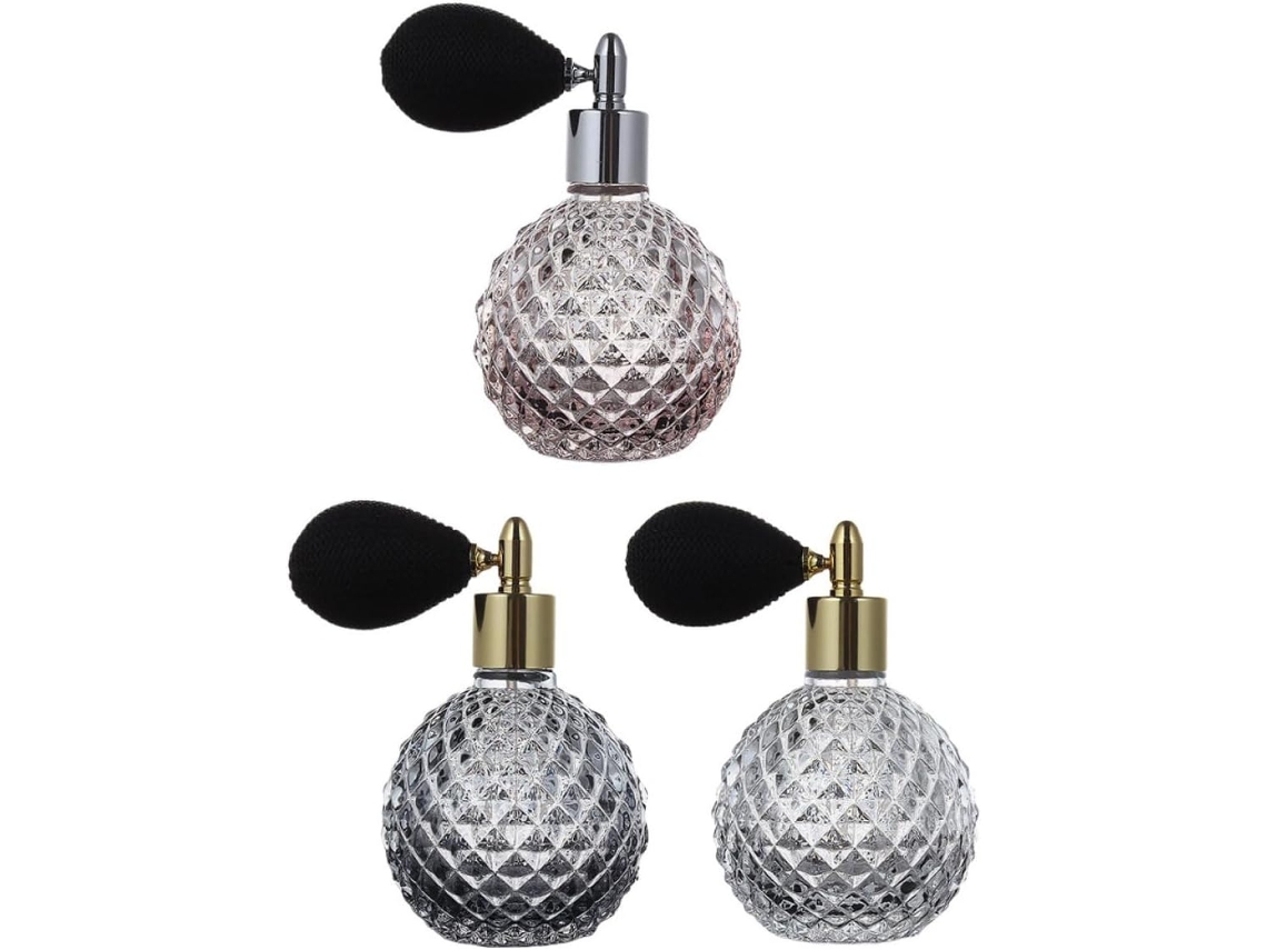 Lot De 3 Flacons De Parfum En Verre 100 Ml Vaporisateur Rechargeable Transparent Rose Y Gris Bou...