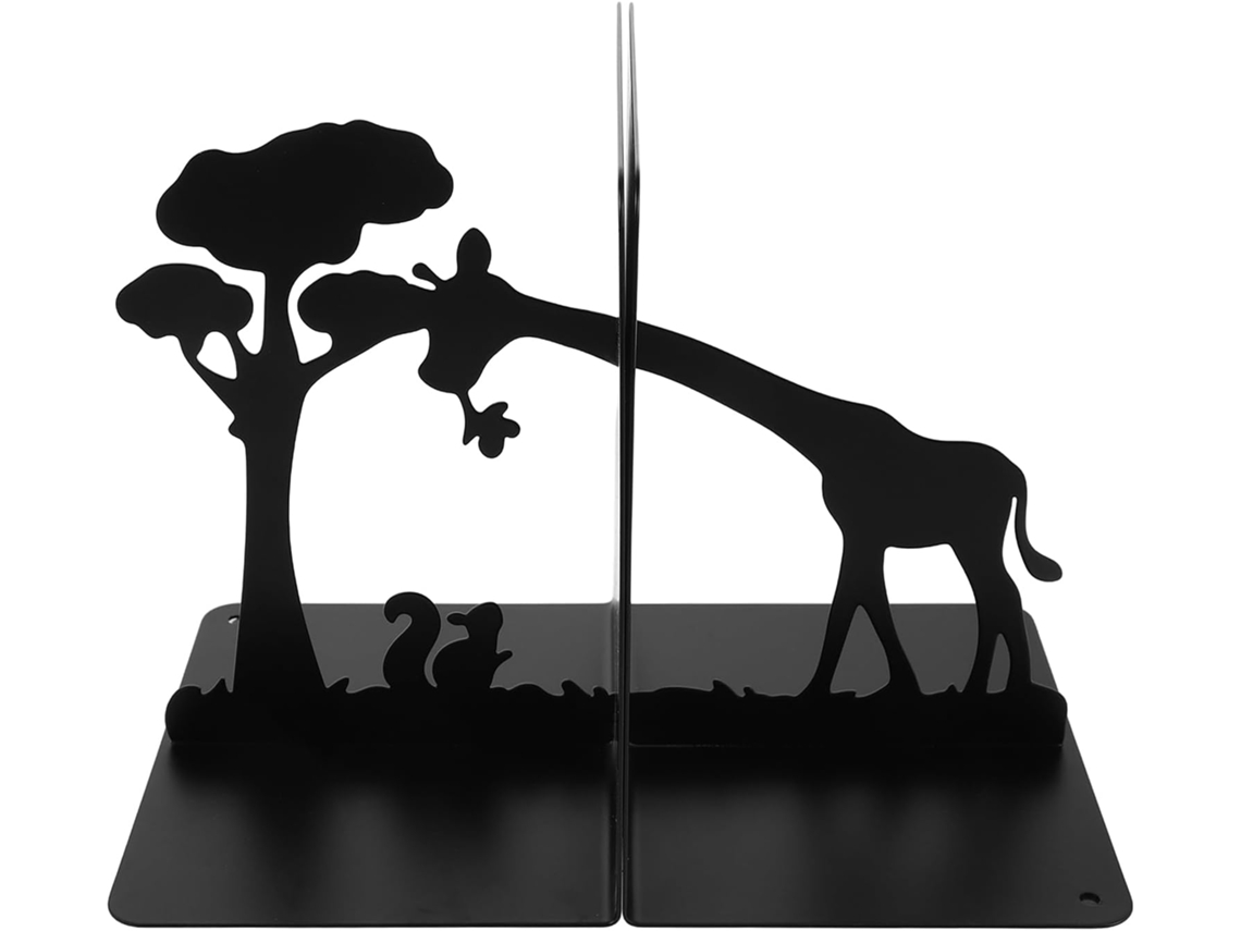 Sujetalibros Decorativos De Hierro Con Siluetas De Jirafa Y Ardilla.