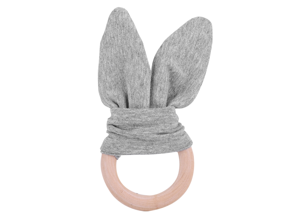 Anillo De Madera Natural Con Forma De Diente De Conejo Bebé Y Orejas Azul Claro.