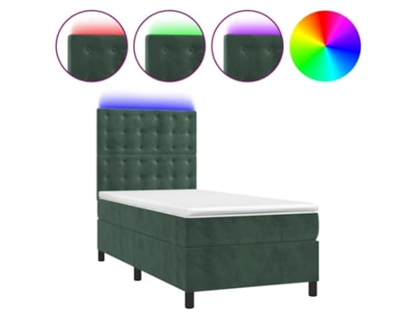 VIDAXL Colchón con somier/LED (Verde - Terciopelo - 90 x 200 cm)