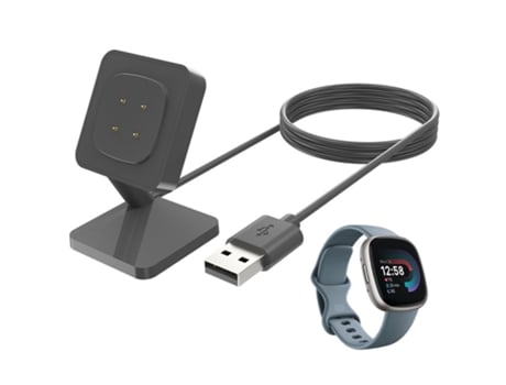 Adaptador de corriente Cargador Cuna Cable de carga rápida para Fitbit Versa 4 3 Sense 2 Smartwatch Cargador Cable Dock Negro