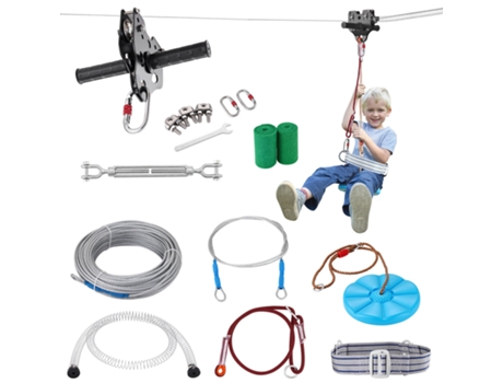 VEVOR Kit de tirolesa de 80 pies para niños y adultos Tirolesa Trolley Slackers Capacidad de peso de hasta 500 libras.