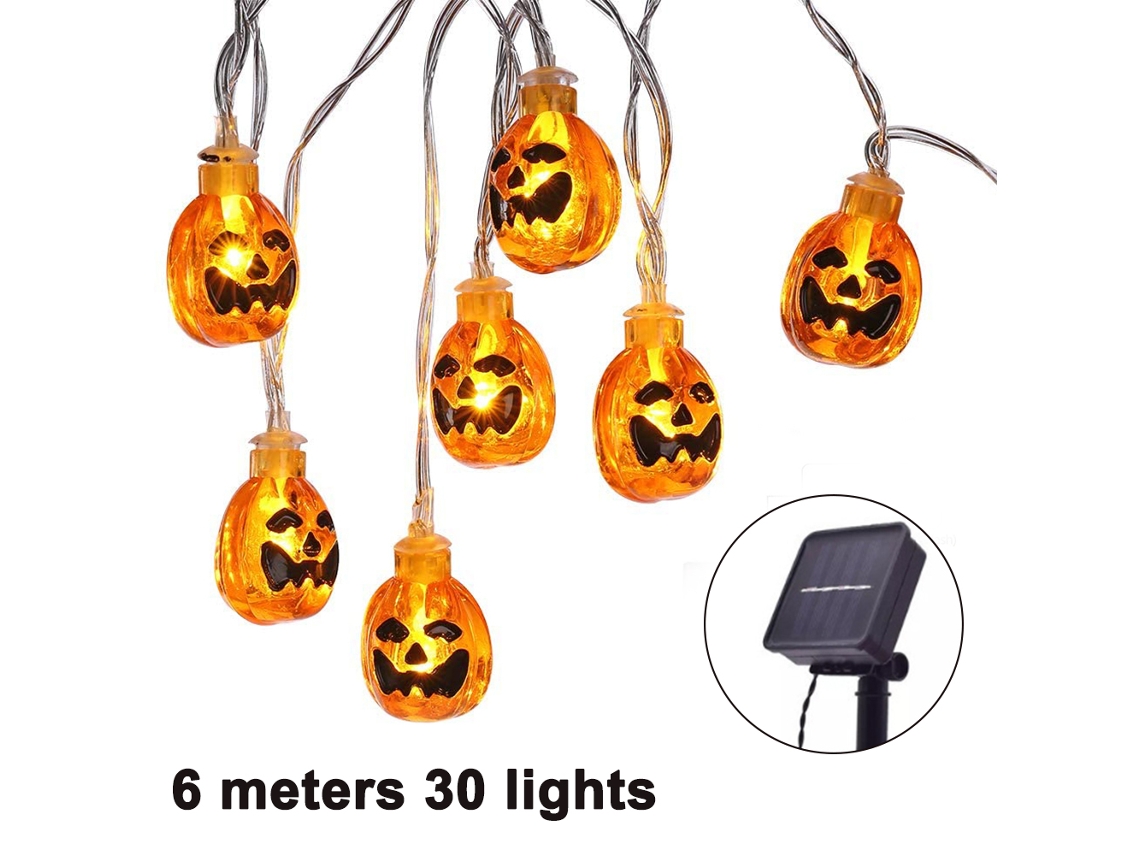 Guirnalda de luces de calabaza para Halloween, luces solares de 6 m y 30 LED para terrazas, jardines, portones y patios.