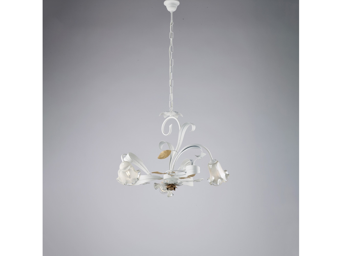 Cesto - Araña Shabby De Hierro Lacado Blanco 3 Luces 104 - Ø59 - Bl274-3-bco