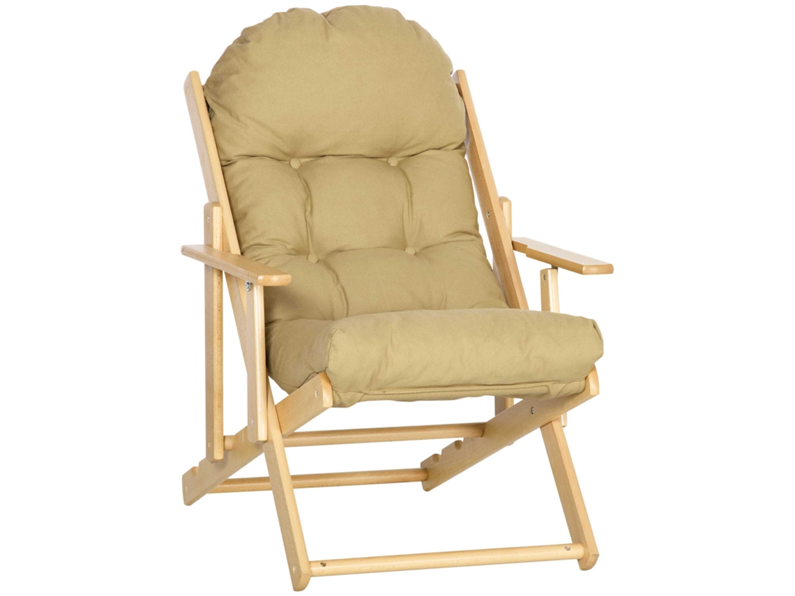 VPMKP - Sillón plegable PMM CAPITALI de madera Homcom, cojín acolchado, 71x89x96 cm, marrón claro