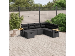 Conjunto de sofá de jardín de 7 piezas con cojines de mimbre negro de DKD Home Decor