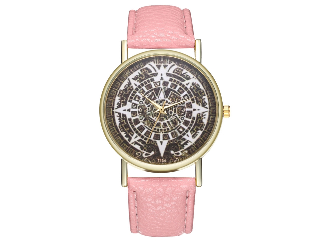 Reloj De Pulsera Analógico De Cuarzo Con Correa De Pu Rosa, Estilo Moderno Y Elegante.