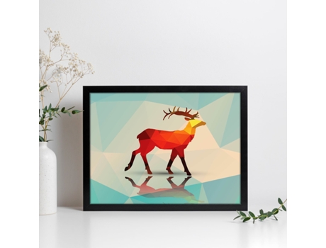 Póster NACNIC de Animales Geométricos con Fondos A Color. Ciervo, Ilustrada con Formas Geométricas, y con Un Colorido Fondo.