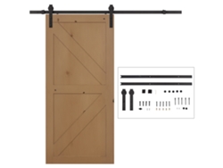 Kit Para Puerta Corredera Con Riel De 200 Cm, Acero Al Carbono, Capacidad De Carga De 90 Kg, Acabado En Madera Rústica.