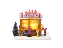 Casas de pueblo de Navidad iluminadas con LED, con música, casa de palomitas de maíz de pueblo de Navidad para decoración del hogar