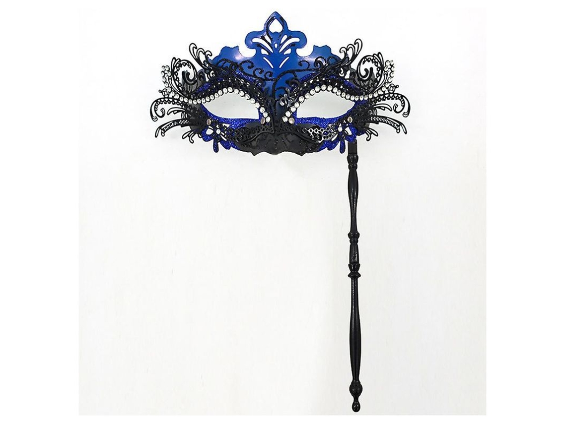 Máscara De Media Cara Con Forma De Cola De Fénix Y Mango Extraíble, Brillante, Para Fiestas De Disfraces, Color Negro Y Azul.