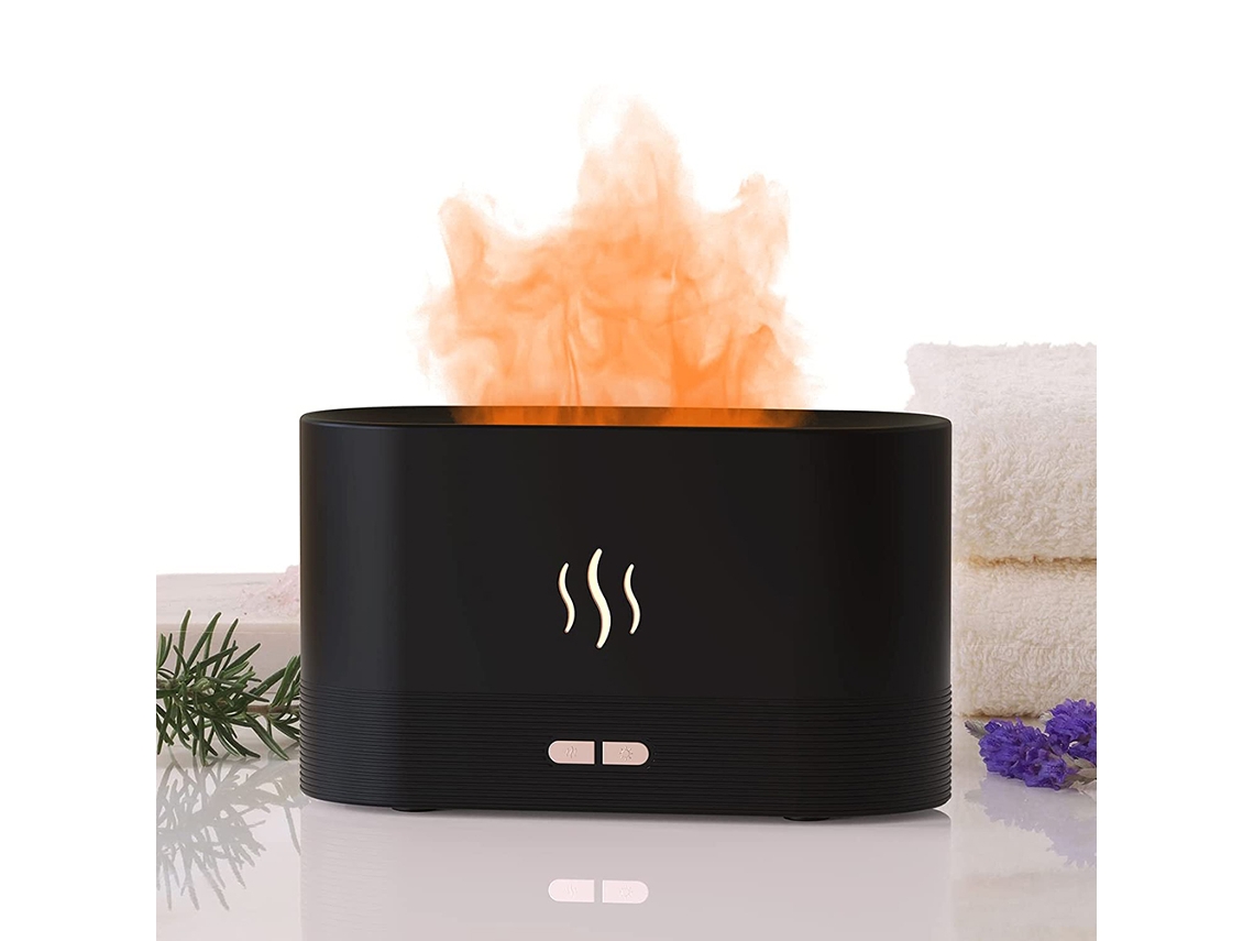 JILLIOPER Humidificador difusor de aire con efecto de llama simulada que realza la decoración de tu hogar. Aromaterapia ultrasónica. Diseño portátil para habita