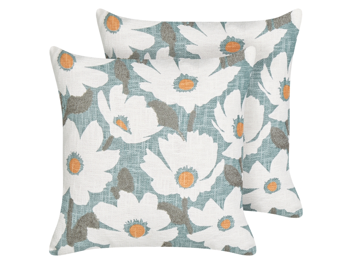Juego de cojines decorativos hechos a mano BELIANI Jatropha de Algodón Azul 45x45x6