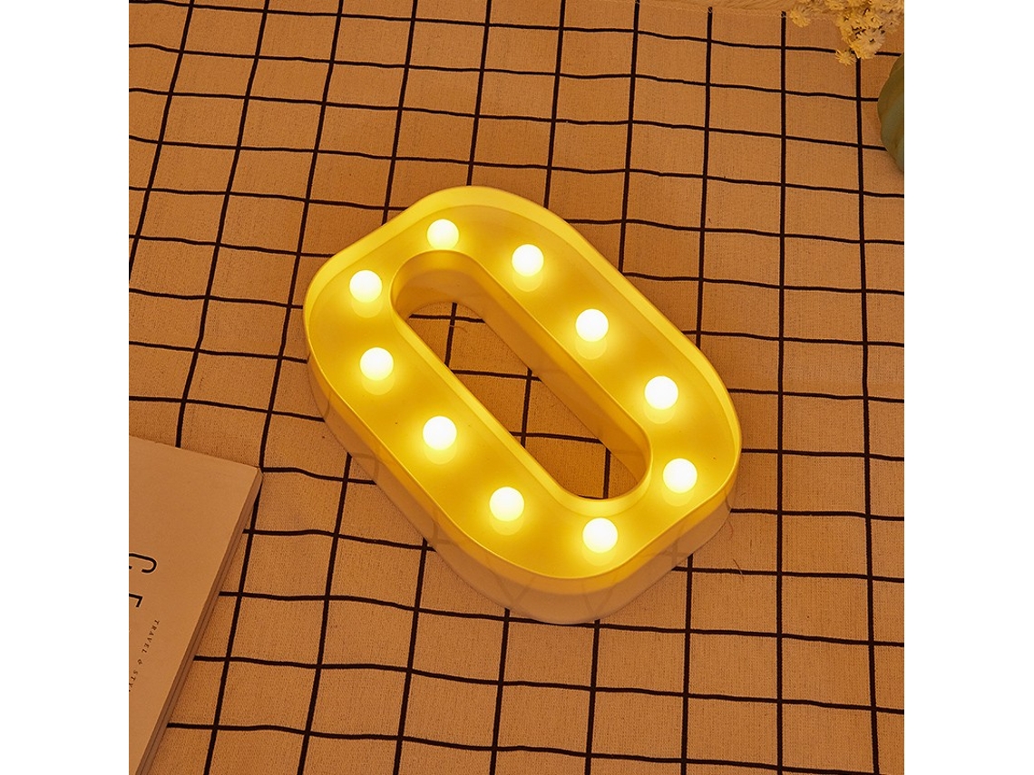 Letra LED O Iluminada con Luz Blanca Cálida, Altura 22cm, Funcionamiento a Pilas 2*AA
