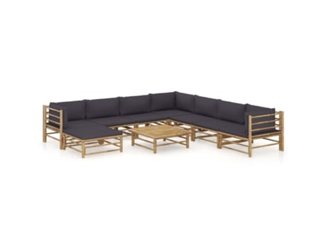 MAISON EXCLUSIVE Set de muebles de jardín 9 piezas bambú con cojines gris oscuro