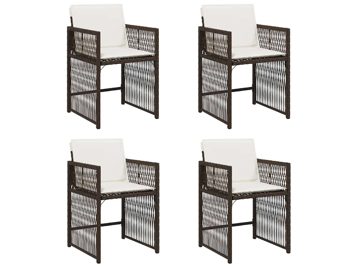 Maison Exclusive - Sillas de jardín con cojines, 4 piezas, mimbre, patas marrones
