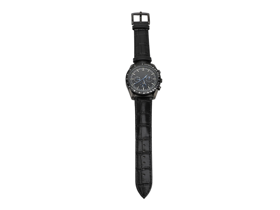 Reloj Mecánico Automático Para Hombre Con Cronógrafo De Fases Lunares Y Correa De Piel Sintética Negra.