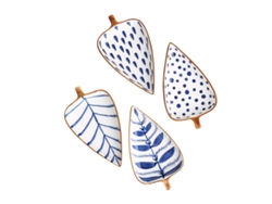 Platos pequeños de cerámica para aperitivos con diseño de hojas (4 piezas) para aperitivos, salsas, postres y condimentos.