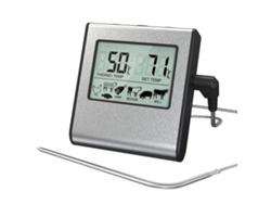 Termómetro digital para carne con sonda larga de acero inoxidable.