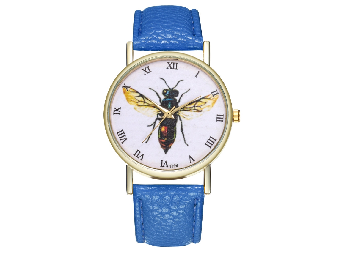 Reloj De Dama Reloj Hombre Cuero Quartzo Especimen Insecto Azul T194-a Zhoulianfa