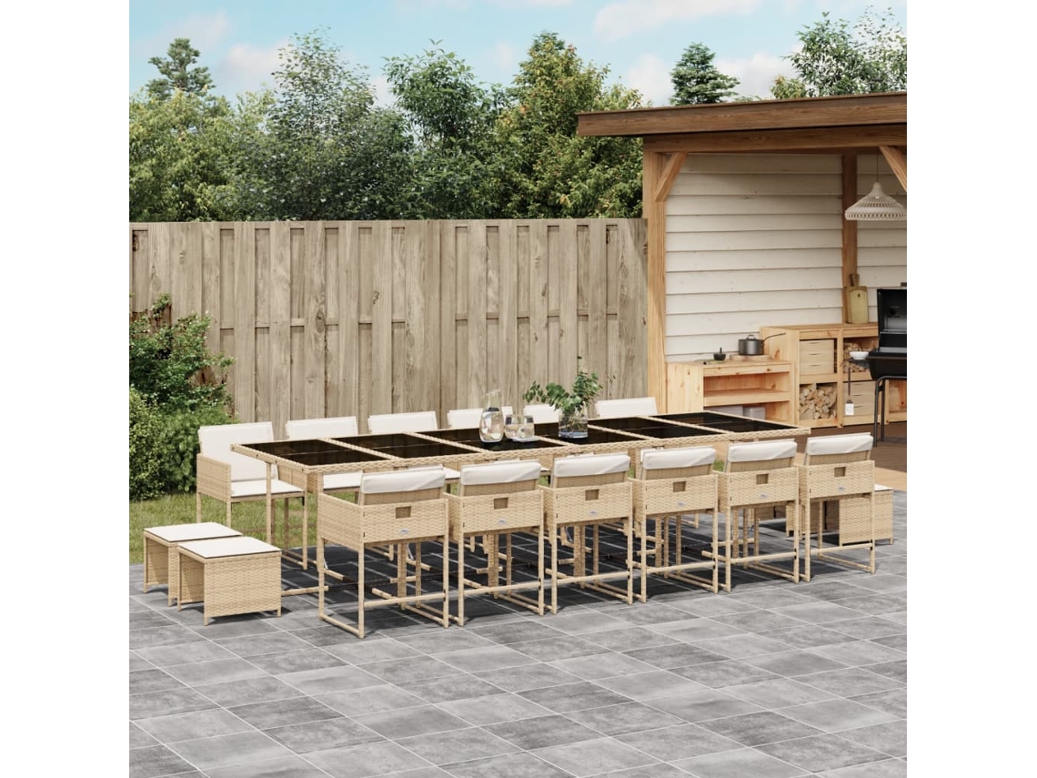 Juego de comedor de jardín de 17 piezas con cojines de mimbre beige de DKD Home Decor