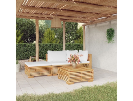 Conjunto 4 muebles de jardín VIDAXL y cojines madera maciza teca