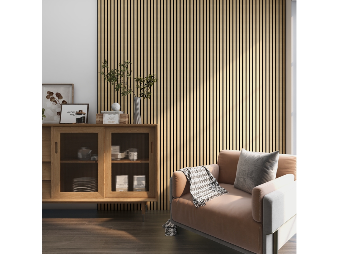 Set de 16x paneles de pared Vang acústico en MDF y fieltro 120 x 60 x 2 cm (11,52 m²) Roble claro NEU.HOLZ