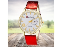 Reloj De Mujer Luxury Rhinestone Casual Quartz Analógico Correa Pu Rojo