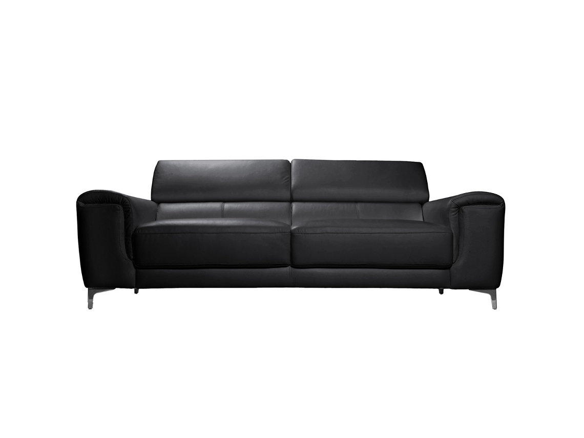 Sofá cuero de búfalo diseño tres plazas con cabeceros relax negro NEVADA MILIBOO