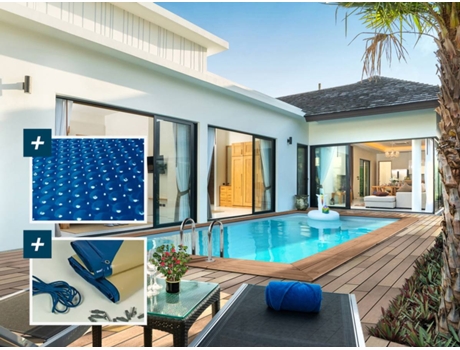 Piscina rectangular de madera "Aruba" - 5,00 x 3,00 x 1,24 m + cubierta de burbujas de 180 µ - cubierta de invierno de 280 g/m²