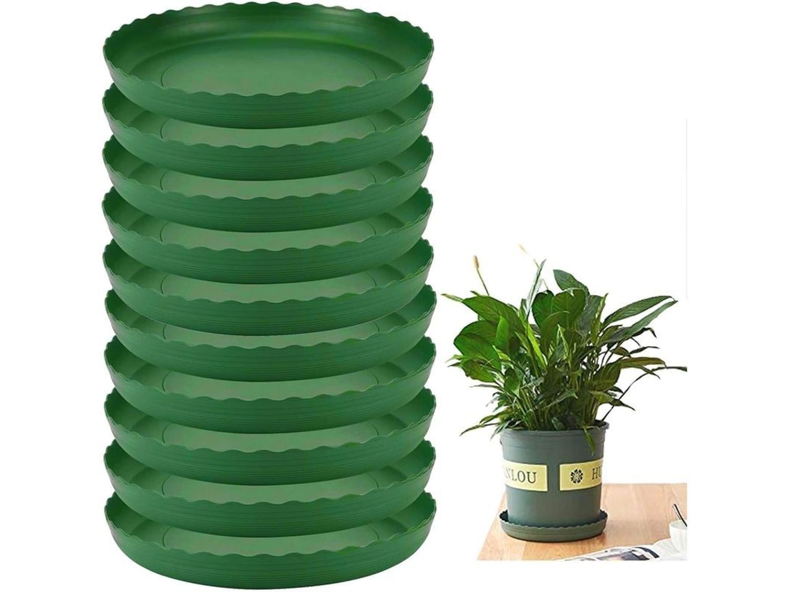Platillos Para Macetas, 10 Unidades, Plástico Verde, Para Interior/exterior, Ø 25,5 Cm